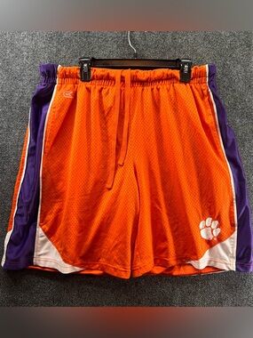 Vtg Clemson Tigers Basketball Shorts Men 2XL Orange Purple Pockets Elastic Waist